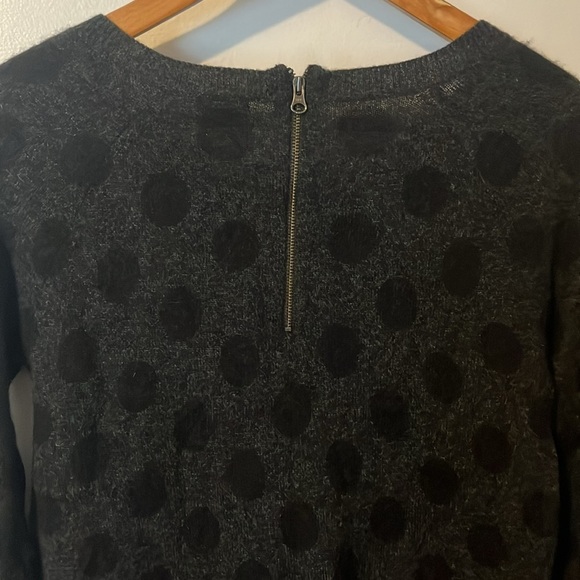 Halogen 100% Cashmere Black & Charcoal Gray Polka Dot Sweater w Zip Back Sz S - Picture 7 of 9